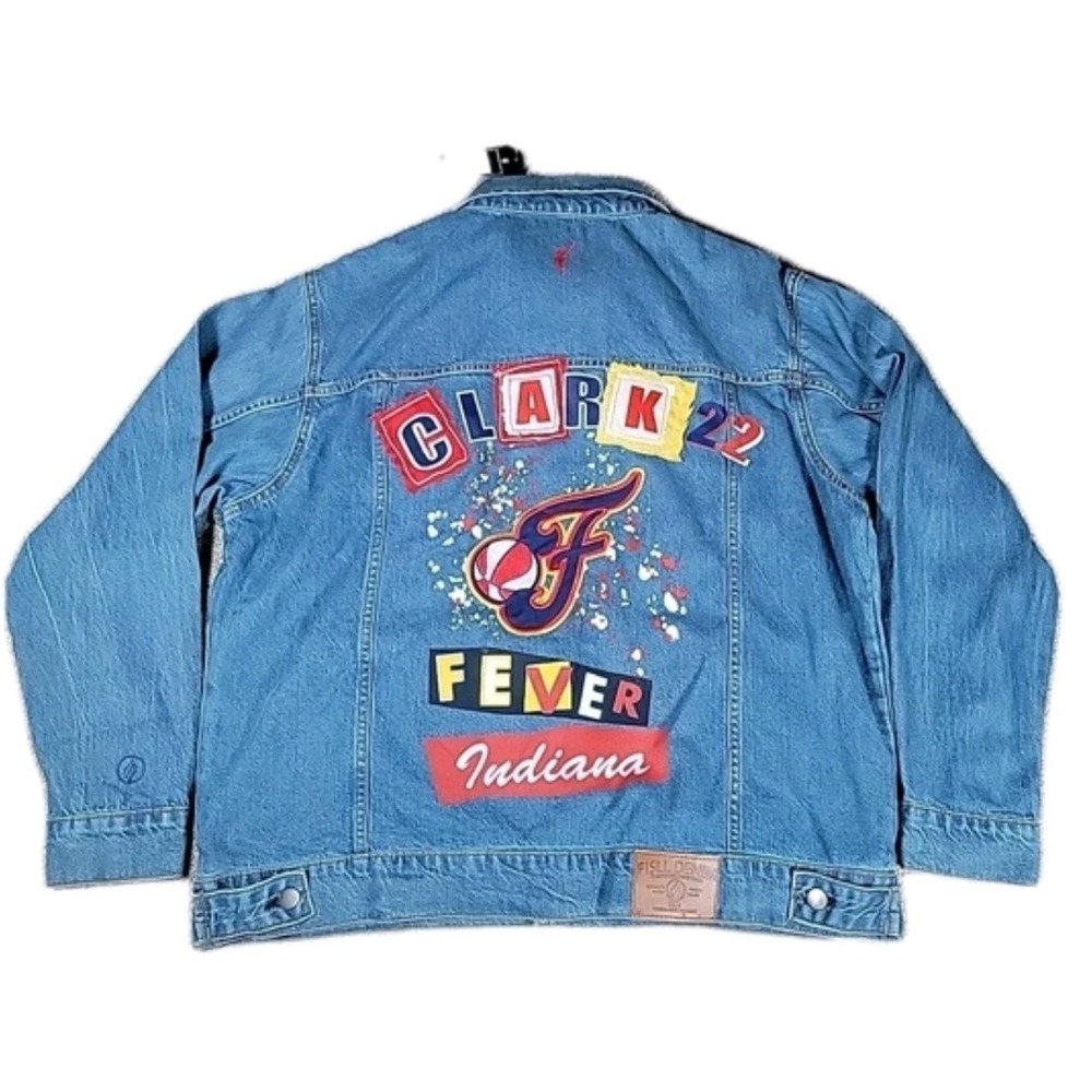 FISLL‎ Caitlin Clark WNBA Indiana Fever Denim Jean Jacket Womens L New NWT